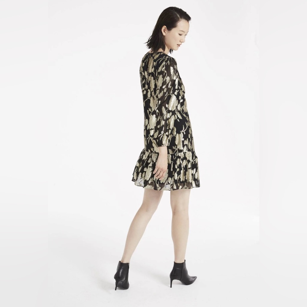 Milly Women’s Floral Metallic Clip Chiffon Mini Dress Size 12 Black Gold